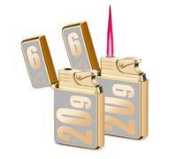 2 Pack Torch Lighters Butane Refillable Adjustable Jet Flame Torch Lighter, Red Fire Direct Injection Windproof, Safe,Classic Pocket Lighters (Without Butane)