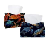 2 pack Tortoise Sea Turtle Pattern (1) Tissue Box Holder on Table and Barth room