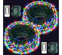2 Pack Total 20M 200LED Fairy Lights Battery Operated Outdoor Waterproof String Lights with Remote Timer 8 Modes for Outside Garden Christmas Tree Indoor Bedroom Party Decor-Multicolor