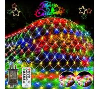 2 Pack Total 600 LED Christmas Net Lights Outdoor 3Mx1.8M Mesh Fairy Lights Plug in with Remote Timer 8 Modes Connectable for Outside Bush Tree Garden Yard Patio Wall Decorations-Multicoloured