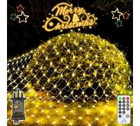 2 Pack Total 600 LED Christmas Net Lights Outdoor 3Mx1.8M Mesh Fairy Lights Plug in with Remote Timer 8 Modes Connectable Waterproof for Outside Bush Tree Garden Yard Patio Wall Decorations-Warm White