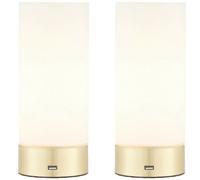 2 Pack - Touch Dimmable Table Lamp Brass & Frosted Glass Shade Light Usb Charger