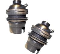 2 Pack Traditional Earthed Solid Brass Lampholder with Shade Retaining Ring | Brushed Antique Finish - no lacquer | B22|B22D | Bayonet Cap