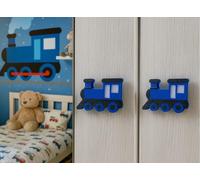 (2-Pack) Train Theme Children's Door knobs - Pull Handles for Wardrobe & Cupboards - Nursery Playroom Bedroom Decor (Large 9.5 cm x 6.0 cm)