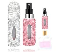 2 Pack Travel Perfume Atomiser Bottle, 5ml Mini Perfume Spray Bottles for Women Men, Refillable and Leak-Proof Travel Aftershave Decanter Crystal Embellishment Essential for Purse, Pocket, Handbag