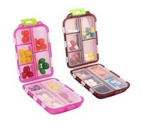 2 Pack Travel Pill Organizer, Portable Pill Case, Pill Box Dispenser, with 10 Compartments for Different Medicines for Purse Vitamin Fish Oil Compartments Container Medicine Box (Light Red+Dark red)