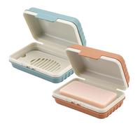 2 Pack Travel Soap Case with Lid & Removable Draining Tray, Travel Soap Dish Saver Box, Portable Shampoo Bar Container Holder for Gym Camping Outdoor Bathroom Shower (Orange & Blue)