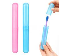2-Pack Travel Toothbrush Case with Drain Holes - Portable Plastic Toothbrush Holder for Camping, School & Business Trips, Lightweight Storage Box for Brushes & Small Items (Blue & Pink）