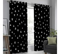 2-Pack Triangle Curtains 140L x 175H cm, Black Window Drapes for Living Room, Simple Geometric Design, Bedroom Curtains with Rings, Stylish Home Decor