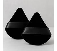 2 Pack Triangle Makeup Puffs - Reusable Soft Velour Powder Sponges with Strap for Wet & Dry Application - Black
