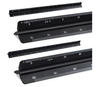 2 Pack Triangular Scale Ruler 30cm, Metal Ruler for Architects, 1:20, 1:25, 1:50, 1:75, 1:100, 1:125 and 1:100, 1:200, 1:250, 1:300, 1:400, 1:500 (Black)