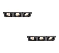 2 PACK Triple Recessed Boxed Downlight - 3 x 50W GU10 Reflector - Matt Black