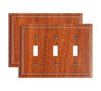 2-Pack Triple Toggle Light Switch Cover Plate, Durable Natural Bamboo Fiber Decorative Switch Plate Covers, Wood Grain 3 Gang Wall Plate, Corrosion Resistant