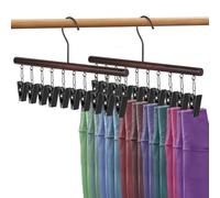 2 Pack Trouser Hangers with Clips, Legging Organizer for Closet Non slip Metal Holds 20 Leggings Holders Pants Hangers,Space Saving Design,Black Rubber Coated Clothes Pants Hangers（Black）