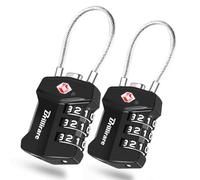 2 Pack TSA Approved Luggage Locks, Combination Travel Cable Padlock Alloy, Metal 3-Digit Waterproof Lock, TSA Accepted Outdoor Keyless Resettable Lock for Lockers, Bags, Gym, Gate-Black