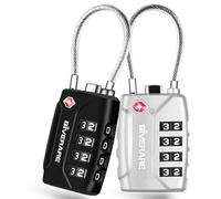 2 Pack TSA Approved Travel Luggage Locks, 4-Digit Metal Cable Combination Suitcase Lock, Alloy Padlocks, Weatherproof Padlock for Locker, Golf Bag, Gun Case, Backpack, Anti Theft-Black&Silver