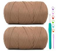 2 Pack Tshirt Yarn for Crochet,Coffee Brown T Shirt Soft Elastic Fabric Chunky Thick T-Shirt Crochet Yarn for Crocheting Knitting Beginner Hand Knitting Bag/DIY Craft/Home Decor 2 * 400G-Coffee Brown