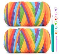 2 Pack Tshirt Yarn for Crochet,Rainbow T Shirt Soft Elastic Fabric Chunky Thick T-Shirt Crochet Yarn for Crocheting Knitting Beginner Hand Knitting Bag/DIY Craft/Home Decor 2 * 400G-Bright Rainbow
