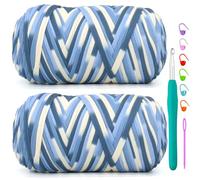 2 Pack Tshirt Yarn for Crochet,Rainbow T Shirt Soft Elastic Fabric Chunky Thick T-Shirt Crochet Yarn for Crocheting Knitting Beginner Hand Knitting Bag/DIY Craft/Home Decor 2 * 400G-Blue White