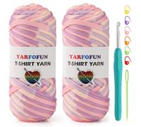 2 Pack Tshirt Yarn for Crochet,Rainbow T Shirt Soft Elastic Fabric Chunky Thick T-Shirt Crochet Yarn for Crocheting Knitting Beginner Hand Knitting Bag/DIY Craft/Home Decor 2 * 200G-Purple Pink