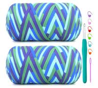 2 Pack Tshirt Yarn for Crochet,Rainbow T Shirt Soft Elastic Fabric Chunky Thick T-Shirt Crochet Yarn for Crocheting Knitting Beginner Hand Knitting Bag/DIY Craft/Home Decor 2 * 400G-Ocean Tone
