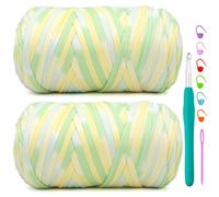 2 Pack Tshirt Yarn for Crochet,Rainbow T Shirt Soft Elastic Fabric Chunky Thick T-Shirt Crochet Yarn for Crocheting Knitting Beginner Hand Knitting Bag/DIY Craft/Home Decor 2 * 400G-Green Yellow