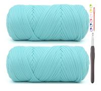 2 Pack Tshirt Yarn for Crocheting,Aqua BlueT Shirt Chunky Elastic Fabric Thick T-Shirt Crochet Yarn for Beginners Crocheting Hand Knitting Bag/Basket/Coasters/DIY Crafts/Home Decor 2 * 200G(Aqua Blue