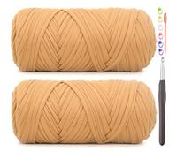 2 Pack Tshirt Yarn for Crocheting,Brown T Shirt Chunky Elastic Fabric Thick T-Shirt Crochet Yarn for Beginners Crocheting Hand Knitting Bag/Basket/Coasters/DIY Crafts/Home Decor 2*200G(Caramel Brown）