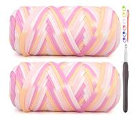 2 Pack Tshirt Yarn for Crocheting,Rainbow T Shirt Chunky Elastic Fabric Thick T-Shirt Crochet Yarn for Beginners Crocheting Hand Knitting Bag/Basket/Coasters/DIY Crafts/Home Decor 2 * 200G-Pink Tone
