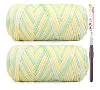 2 Pack Tshirt Yarn for Crocheting,Rainbow T Shirt Chunky Elastic Fabric Thick T-Shirt Crochet Yarn for Beginners Crocheting Hand Knitting Bag/Basket/Coasters/DIY Crafts/Home Decor 2*200G-Green Yellow
