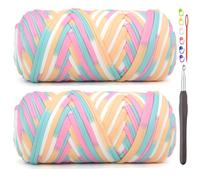 2 Pack Tshirt Yarn for Crocheting,Rainbow T Shirt Chunky Elastic Fabric Thick T-Shirt Crochet Yarn for Beginners Crocheting Hand Knitting Bag/Basket/Coasters/DIY Crafts/Home Decor 2 * 200G-Candy
