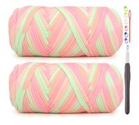 2 Pack Tshirt Yarn for Crocheting,Rainbow T Shirt Chunky Elastic Fabric Thick T-Shirt Crochet Yarn for Beginners Crocheting Hand Knitting Bag/Basket/Coasters/DIY Crafts/Home Decor 2 * 200G-Pink Green