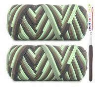 2 Pack Tshirt Yarn for Crocheting,Rainbow T Shirt Chunky Elastic Fabric Thick T-Shirt Crochet Yarn for Beginners Crocheting Hand Knitting Bag/Basket/Coasters/DIY Crafts/Home Decor 2 * 200G-Camo Green