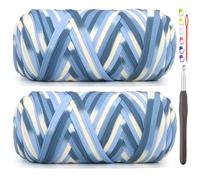 2 Pack Tshirt Yarn for Crocheting,Rainbow T Shirt Chunky Elastic Thick T-Shirt Crochet Yarn for Beginners Crocheting Hand Knitting Bag/Basket/Coasters/DIY Crafts/Home Decor 2 * 200G-Blue White Tone