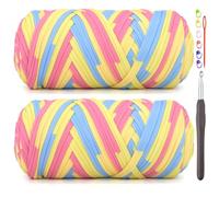 2 Pack Tshirt Yarn for Crocheting,Rainbow T Shirt Chunky Elastic Thick T-Shirt Crochet Yarn for Beginners Crocheting Hand Knitting Bag/Basket/Coasters/DIY Crafts/Home Decor 2 * 200G-Blue Pink Yellow