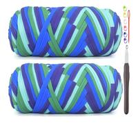 2 Pack Tshirt Yarn for Crocheting,Rainbow T Shirt Chunky Elastic Thick T-Shirt Crochet Yarn for Beginners Crocheting Hand Knitting Bag/Basket/Coasters/DIY Crafts/Home Decor 2 * 200G-Purple Blue Green