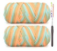 2 Pack Tshirt Yarn for Crocheting,Rainbow T Shirt Chunky Elastic Thick T-Shirt Crochet Yarn for Beginners Crocheting Hand Knitting Bag/Basket/Coasters/DIY Crafts/Home Decor 2 * 200G-Green Orange Blue