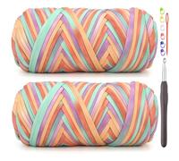 2 Pack Tshirt Yarn for Crocheting,Rainbow T Shirt Chunky Elastic Thick T-Shirt Crochet Yarn for Beginners Crocheting Hand Knitting Bag/Basket/Coasters/DIY Crafts/Home Decor 2*200G-Purple Orange Green