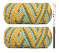2 Pack Tshirt Yarn for Crocheting,Rainbow T Shirt Chunky Elastic Thick T-Shirt Crochet Yarn for Beginners Crocheting Hand Knitting Bag/Basket/Coasters/DIY Crafts/Home Decor 2 * 200G-Blue Brown Green