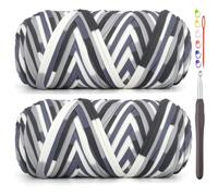 2 Pack Tshirt Yarn for Crocheting,Rainbow T Shirt Chunky Elastic Thick T-Shirt Crochet Yarn for Beginners Crocheting Hand Knitting Bag/Basket/Coasters/DIY Crafts/Home Decor 2 * 200G-Black White Grey