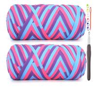 2 Pack Tshirt Yarn for Crocheting,Rainbow T Shirt Chunky Fabric Thick T-Shirt Crochet Yarn for Beginners Crocheting Hand Knitting Bag/Basket/Coasters/DIY Crafts/Home Decor 2 * 200G-Blue Pink Purple