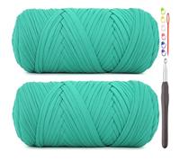 2 Pack Tshirt Yarn for Crocheting,T Shirt Chunky Elastic Fabric Thick T-Shirt Crochet Yarn for Beginners Crocheting Hand Knitting Bag/Basket/Coasters/DIY Crafts/Home Decor 2 * 200G(Peacock Green)