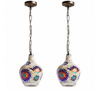 2 Pack Turkish Moroccan Mosaic Pendant Light Handmade Glass Ceiling Lamp E27
