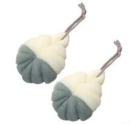 2 Pack Turtle Bath Sponge Exfoliating Mesh Pouf for Silky Skin - Soft Shower Ball Body Scrubber with Loop, Rich Lather Foam Bathing Essential, 14cm Pink Blue(Blue)