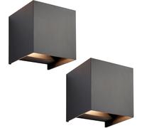 2 PACK Twin Outdoor IP44 Cube Wall Light - 2 x 5.5W CCT LED - Matt Black
