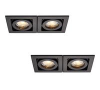 2 PACK Twin Recessed Boxed Downlight - 2 x 50W GU10 Reflector - Matt Black