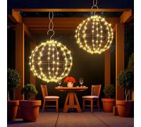 2 Pack Twinkle Orbs Battery Operated, Christmas Waterproof Folding LED Garden Sphere Tree Lights with Hooks for Indoor/Outdoor, Xmas, Party Yard Porch Eave Patio Home(Warm,7.87''x7.87'')