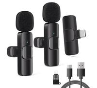 2 Pack Type C Wireless Lavalier Microphone for Iphone Ipad Android Ios15, Lapel Wireless Microphones&Receiver Plug-Play Clip On Mic, Lapel Mic for Video Recording/Live Steam/Interview/Tiktok/Youtube