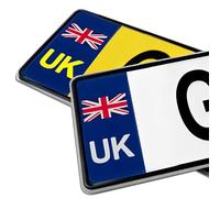 2 Pack UK Number Plate Stickers, Post-Brexit Compliant Weatherproof Self-Adhesive Stickers, Bubble Free Easy Apply 10.5x4CM Car Plate Labels for Cars Vans Trucks European Road Travel. (Blue)