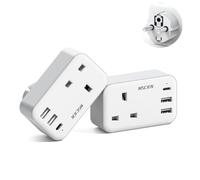 2 Pack UK to European Europe EU Plug Adapter with 3 USB (1 USB C), MSCIEN Euro Schuko Grounded Charger for Turkey Greece Germany France, Type E/F Europe Plug Adapter